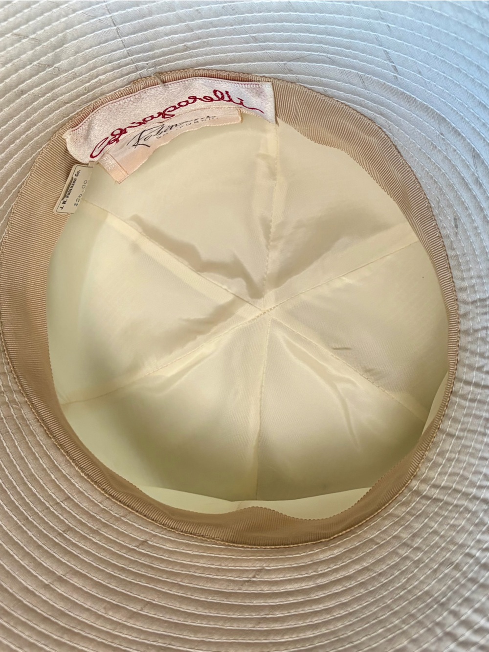 Schiaparelli Vintage 50/60s Wide-Brim Ribbed Sun Hat, ribbon Tail, 23”/58cm EUC🦄 - Picture 12 of 15